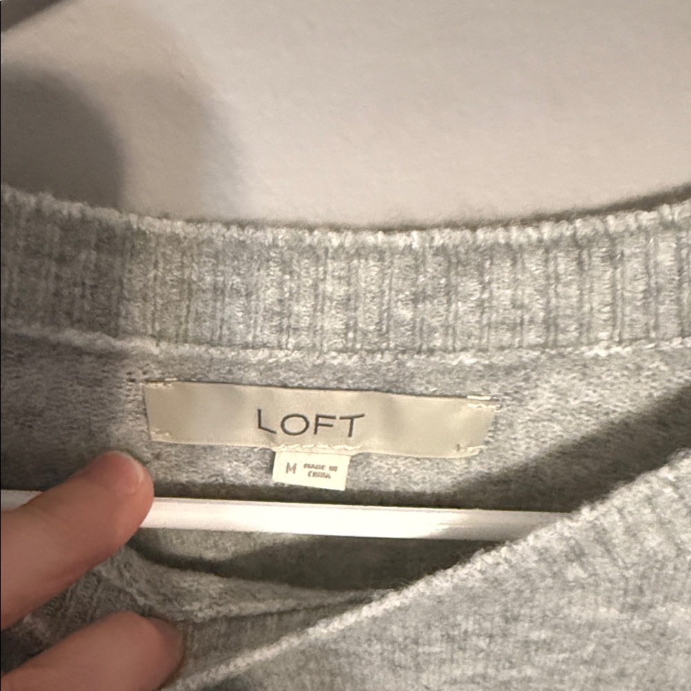 LOFT Heather Gray Ruffled Sweater - Picture 2 of 3